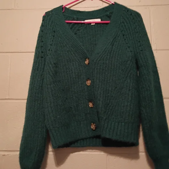 LOFT Green Cable Knit Cardigan - Picture 3 of 7